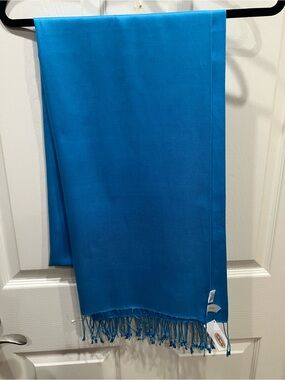 Bright Turquoise Fringe Pashmina Silk Scarf